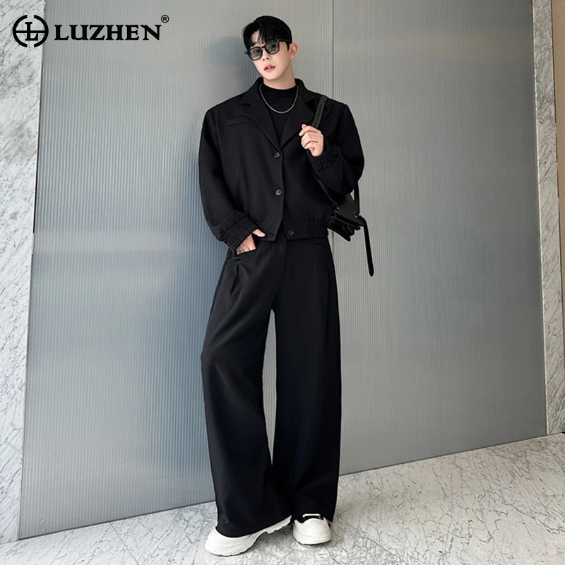 Street Fashion For Man - LUZHEN 春のブレザーネックカジュアルジャケット メンズファッション 2026 ストリートルーズストレートカジュアルパンツ ワイドレッグ