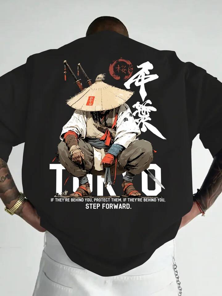 Street Fashion Tokyo - アニメサムライ東京戦士男性女性 Tシャツ夏秋日常屋外ルーズストリート半袖綿 100% トレンディ Y2K