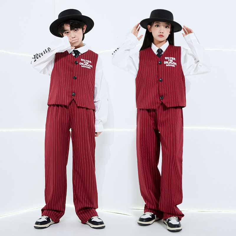 Street Fashion Kpop - ファッションガールズストライプストリートダンスウェアセットボーイズ社交ダンス競技衣装グループジャズ服ステージヒップホップ Kpop 衣装