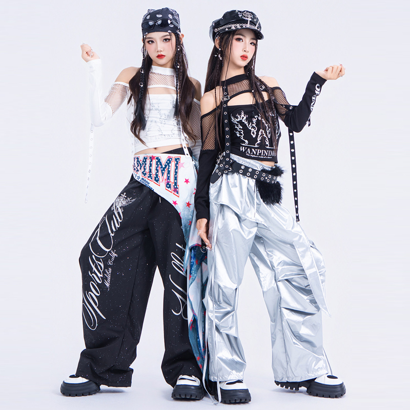 Street Fashion Kpop - ファッションガールズジャズダンス衣装 キッズクールストリートウェア 子供用グループパフォーマンス K-POP衣装 ヒップホップダンスコスチューム XS11845