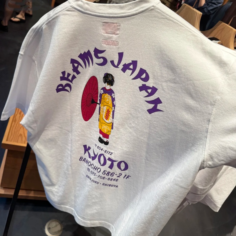 Street Fashion Tokyo - 日本東京ストリートコットンファッションビームズTシャツ白い着物ガールプリントレターラウンドネックトップカジュアルルーズメンズレディース半袖