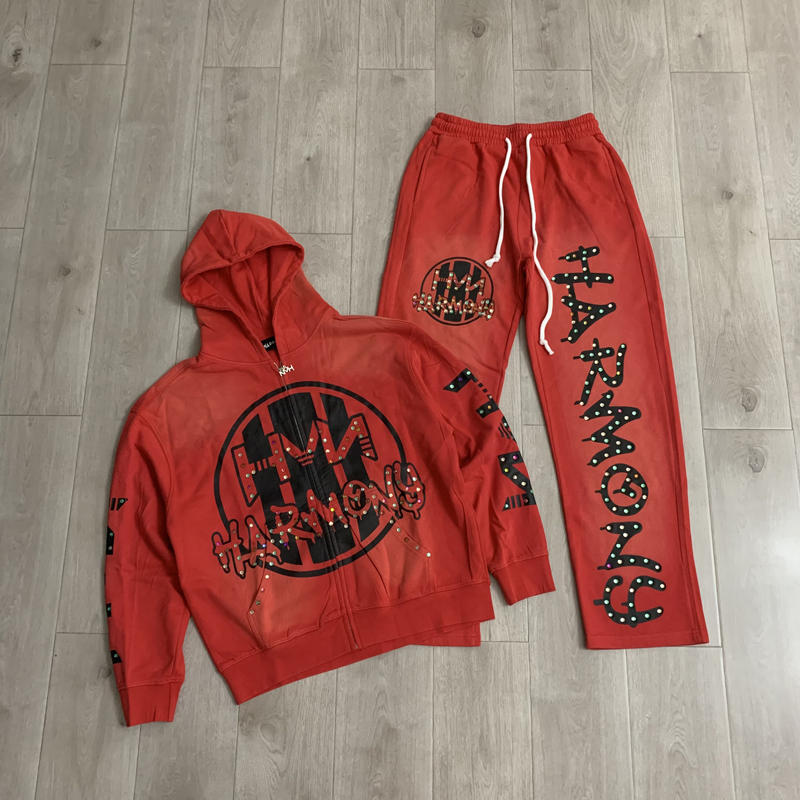 Street Fashion For Man - ファッションストリートファッションブランドHARMONYのフーディーとパンツのセット、ホットスタンピング加工、高品質ジッパーカーディガン、カジュアルなハーモニーセット