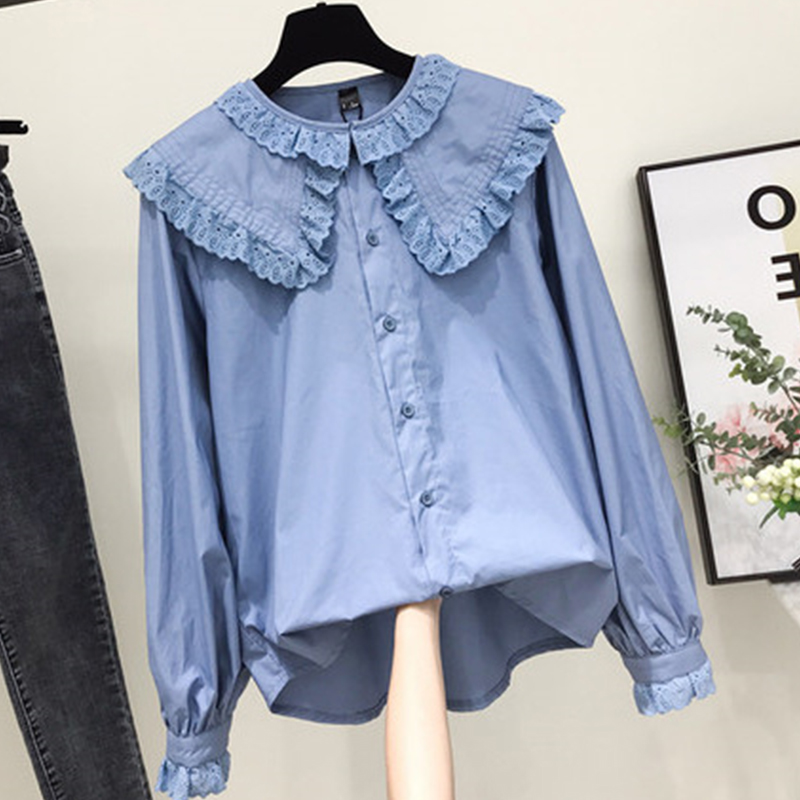 Street Fashion Korea - 女性のためのシックな韓国スタイルのシャツ,ロリータ,レース,フリル付き,日常のストリートウェア