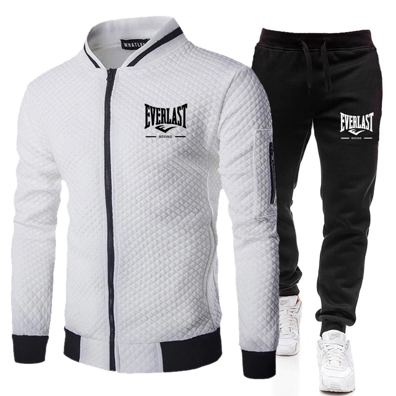 Street Fashion For Man - EVERLAST BOXING 春秋メンズファッションストリートスタンドアップカラーセットジャケット、アウトドアカジュアルポケットジッパーメンズ野球セット