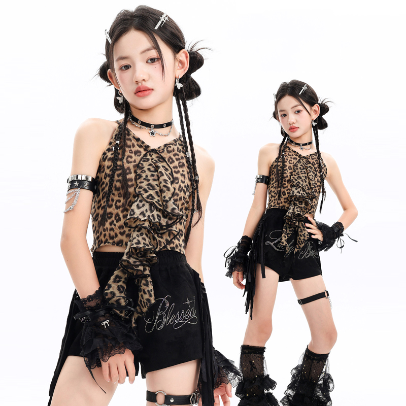 Street Fashion Kpop - ファッションガールズジャズダンス衣装グループパフォーマンス K-pop 衣装子供クールヒップホップ服ステージストリートダンススーツ XS11677