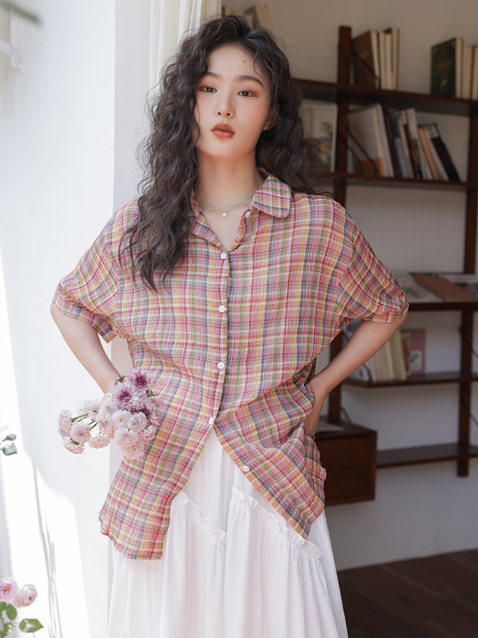 Street Fashion Vintage - 夏の新しい女性のターンダウン襟コットンシャツ半袖ヴィンテージハイストリート通気性カジュアルファッションコートブラウス