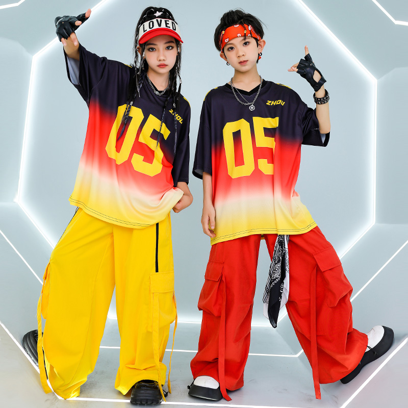 Street Fashion Kpop - 男の子と女の子のためのヒップホップストリートウェア,k-popスウェットシャツ,カーゴパンツ,子供服,ストリートダンスセット,子供のためのジャズファッション衣装