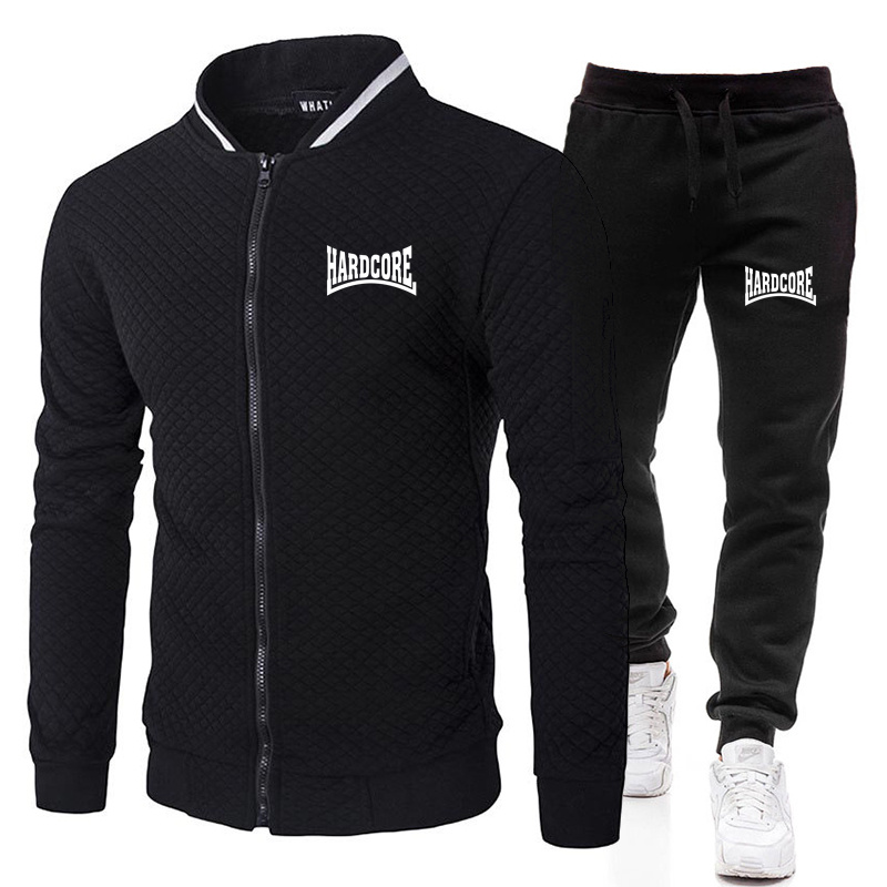 Street Fashion For Man - HARDCORE 春と秋のメンズファッションストリートスタンドアップカラーセットジャケット、アウトドアカジュアルポケットジッパーメンズ野球セット