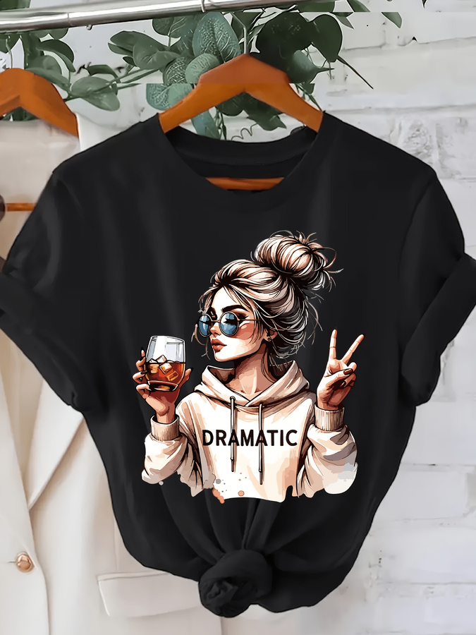 Street Fashion Trends 2026 - ドラマティックな1ピースレディースファッションプリントラウンドネック半袖Tシャツカジュアルで快適な日常着用トレンディプリントコンビネーション