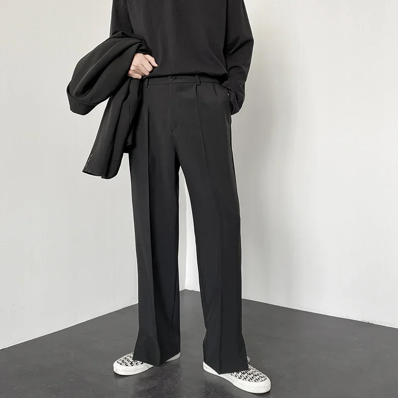 Street Fashion Korea - 韓国ファッション メンズ ストレート バギー スーツパンツ スプリットデザイン