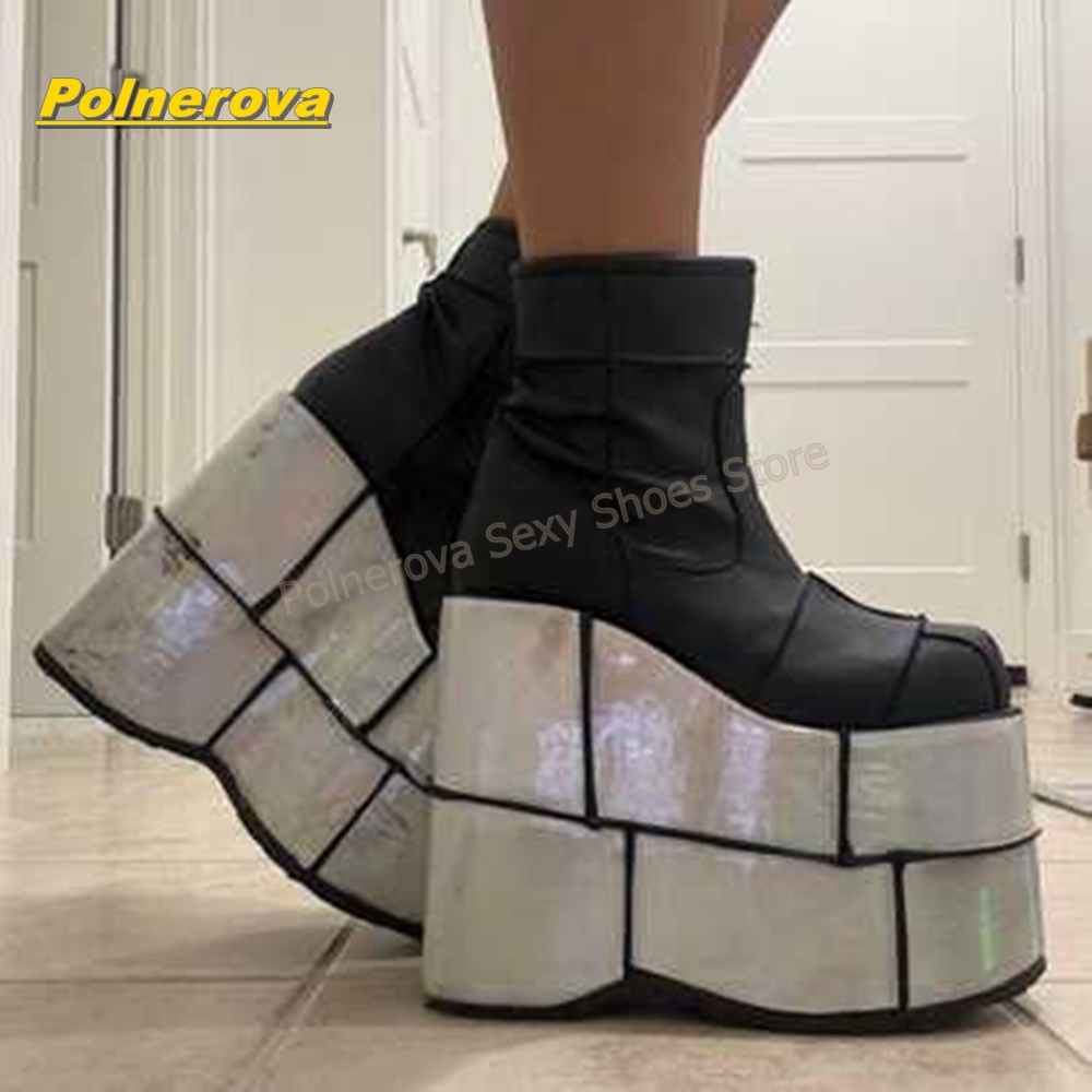 女性用Y2Kミックスカラープラットフォームアンクルブーツ、ラ - Street Fashion Y2K のレビューと価格