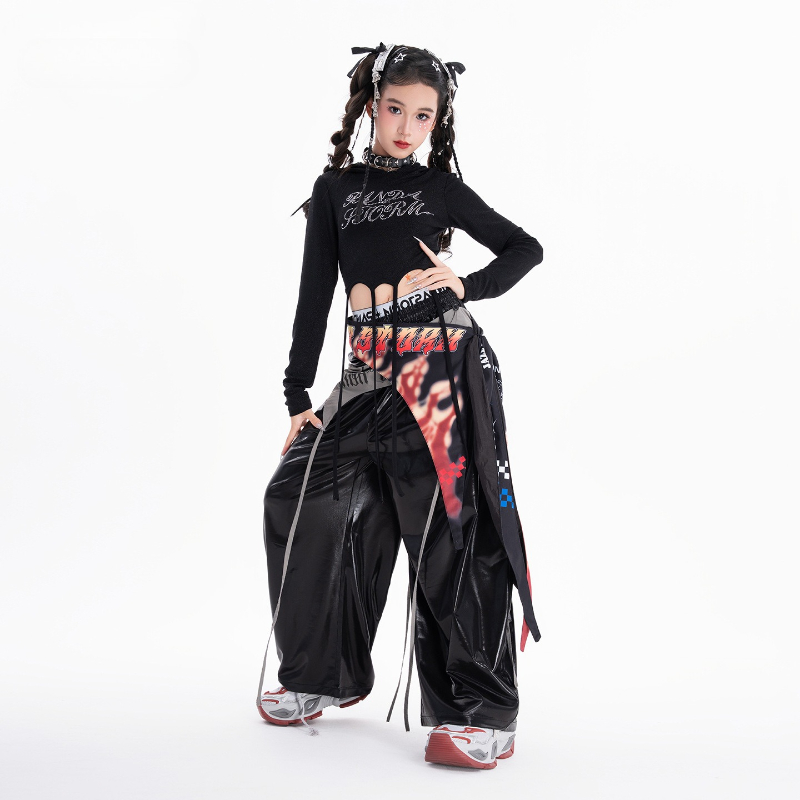女の子ヒップホップダンス服セットクール長袖トップスだぶだぶの - Street Fashion Kpop のレビューと価格