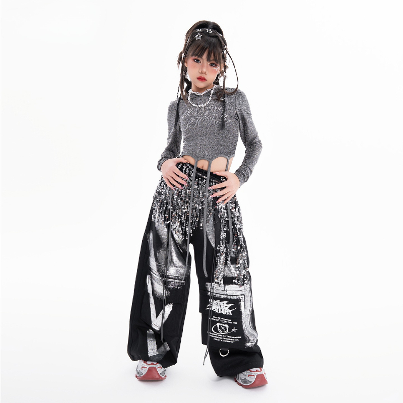 女の子ヒップホップダンス服セットクール長袖トップスだぶだぶの - Street Fashion Kpop のレビューと価格