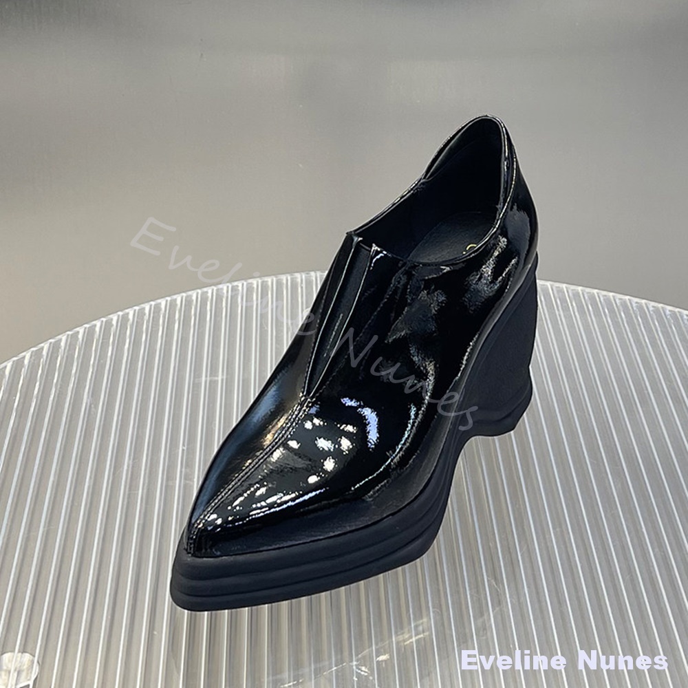 パテントレザーVカットポインテッドトゥウェッジパンプス レデ - Street Fashion Y2K のレビューと価格