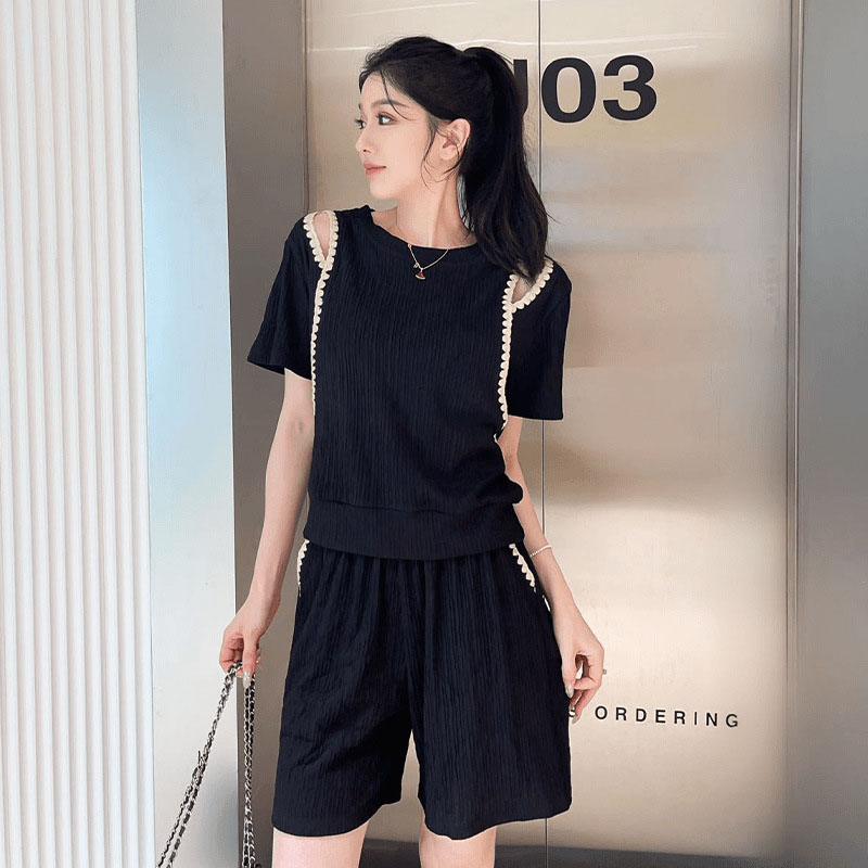 韓国ファッションオフショルダー Tシャツ 2 点セット女性オ - Street Fashion Korea のレビューと価格
