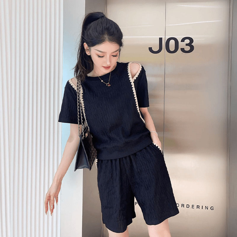 韓国ファッションオフショルダー Tシャツ 2 点セット女性オ - Street Fashion Korea のレビューと価格