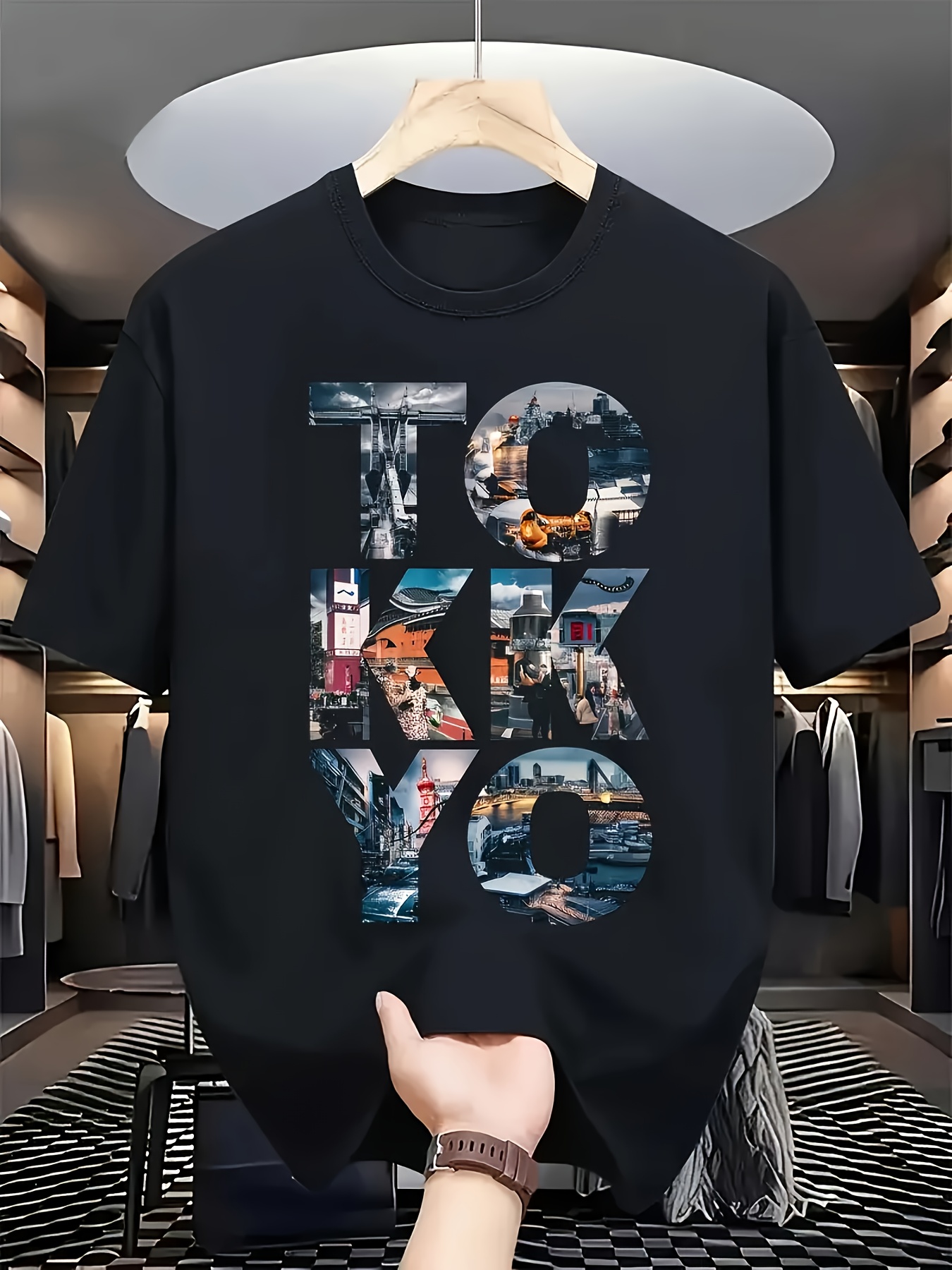 トレンディなメンズブラックグラフィックTシャツ東京都市景観ス - Street Fashion Tokyo のレビューと価格