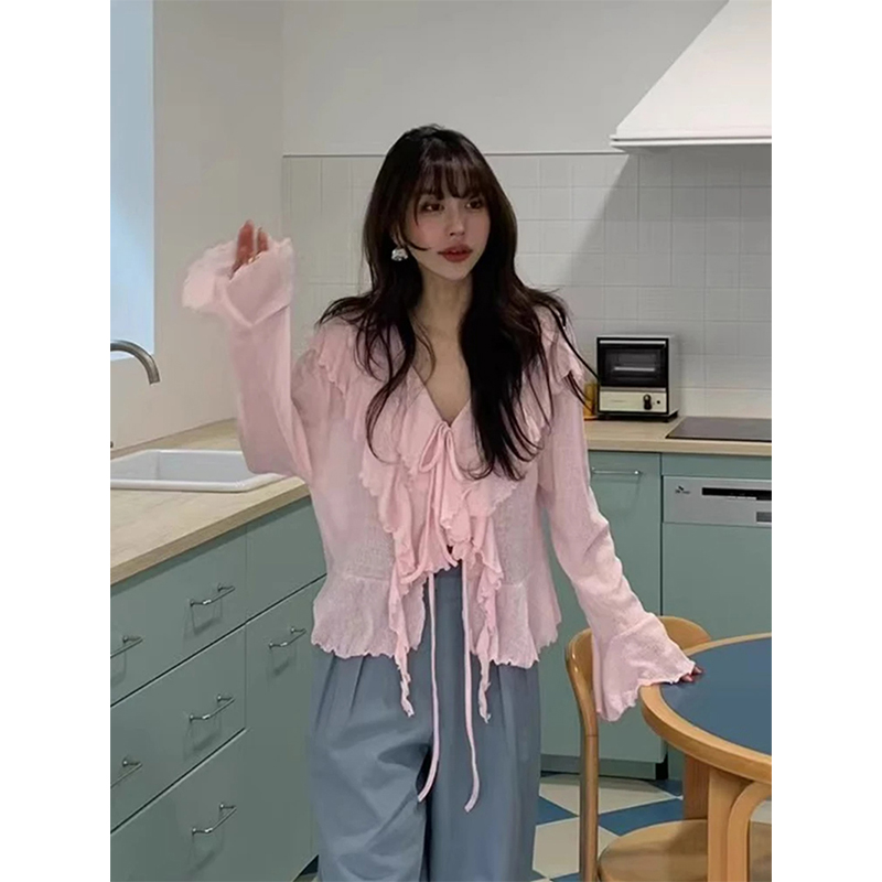 MEXZT クロップ白シャツ女性のファッションフリル包帯ピン - Street Fashion Korea のレビューと価格