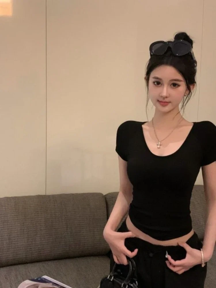 バックレングストップス女性黒クロップメッシュ韓国ストリートウ - Street Fashion Reviews のレビューと価格