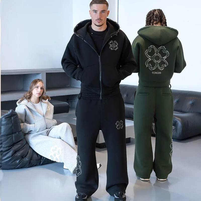 春秋オーバーサイズ四つ葉のクローバーアップリケジップアップフ - Street Fashion For Man のレビューと価格