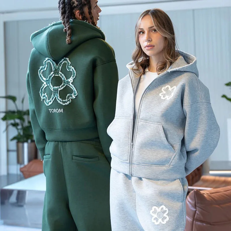 春秋オーバーサイズ四つ葉のクローバーアップリケジップアップフ - Street Fashion For Man のレビューと価格