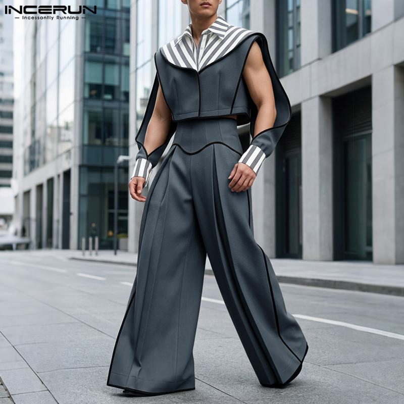 INCERUN メンズセット パッチワーク カラーブロック  - Street Fashion For Man のレビューと価格