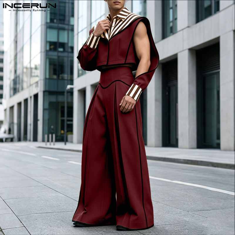 INCERUN メンズセット パッチワーク カラーブロック  - Street Fashion For Man のレビューと価格