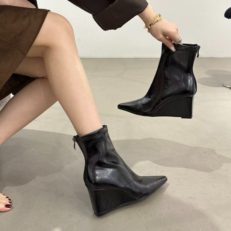 秋冬ヴィンテージウェゲスヒール女性アンクルブーツファッション - Street Fashion Vintage のレビューと価格