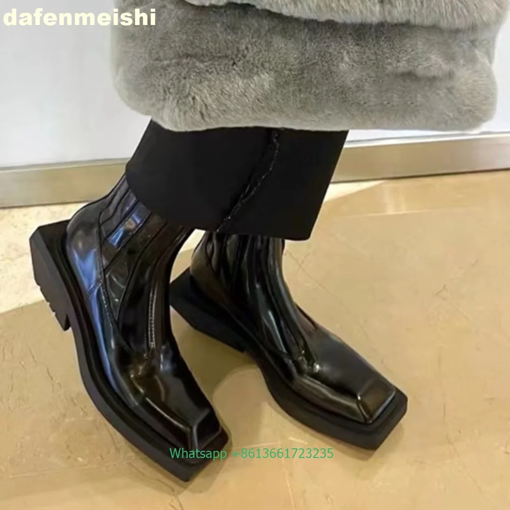 黒のパテントレザー スクエアトゥ レディース アンクルブーツ - Street Fashion Rome 2025 のレビューと価格