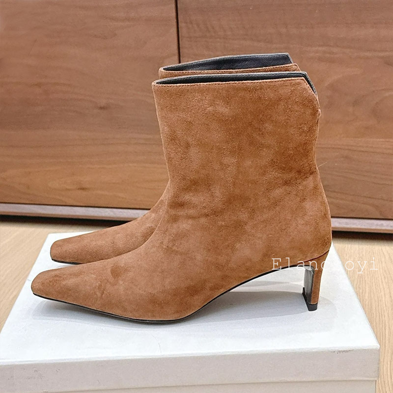 ショートブーツ女性本革スクエアトゥチャンキーハイヒール靴足首 - Street Fashion Rome 2025 のレビューと価格