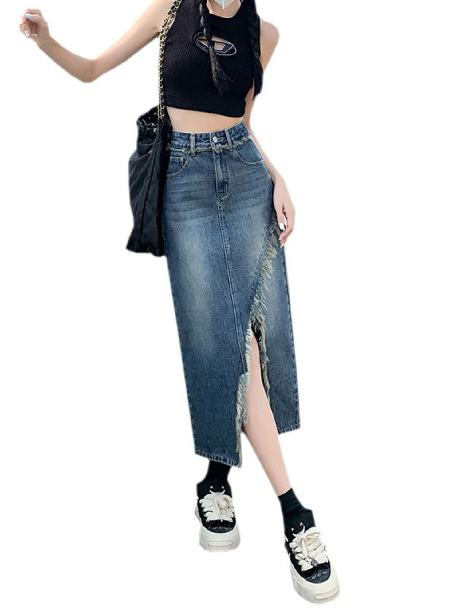 レディース ハイウエスト デニムスカート Aライン ミディス - Street Fashion Vintage のレビューと価格