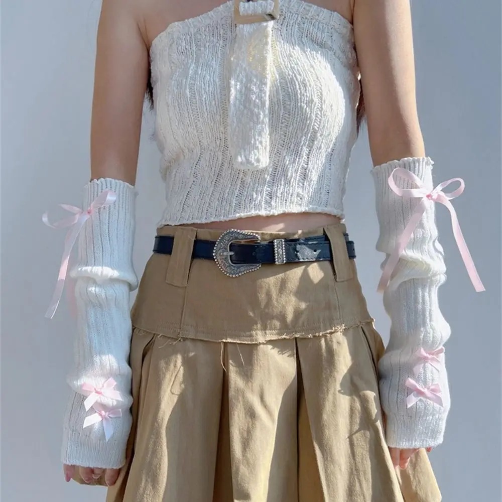 ストリート弾性ニット弓アームスリーブ Y2K バレエスタイル - Street Fashion Korea のレビューと価格