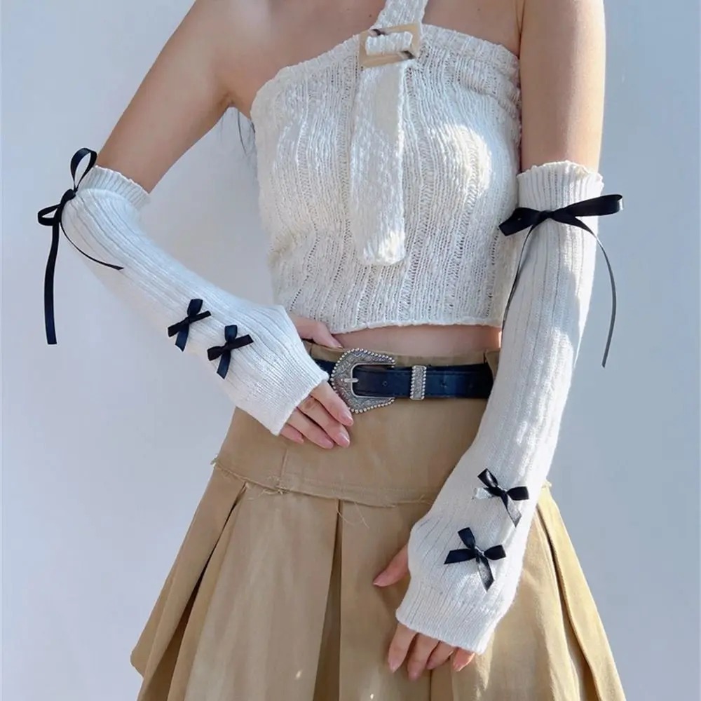 ストリート弾性ニット弓アームスリーブ Y2K バレエスタイル - Street Fashion Korea のレビューと価格
