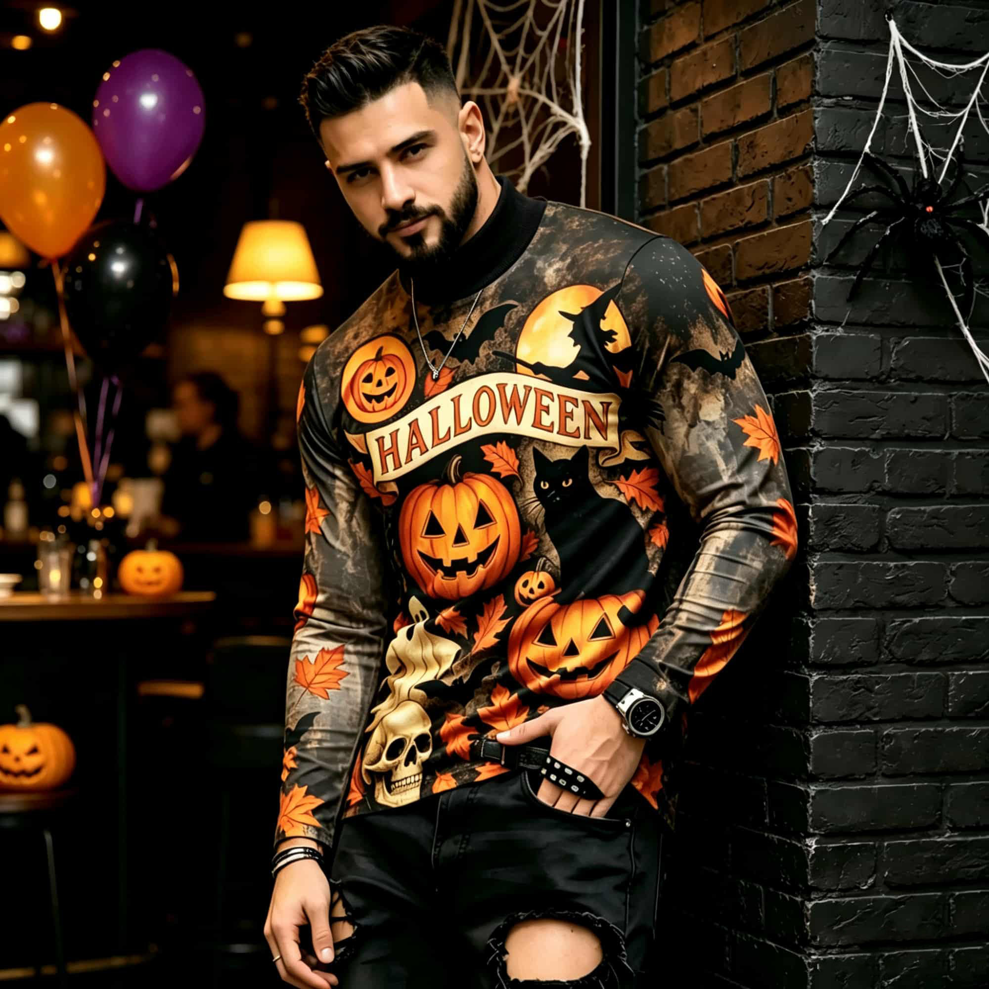 カジュアルファッションストリートスタイル ハロウィンプリント - Street Fashion For Man のレビューと価格