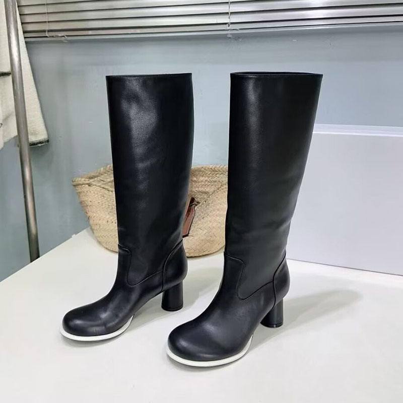 本革ストレッチブーツ女性ファッションハイヒールロングブーツ秋 - Street Fashion Rome 2025 のレビューと価格