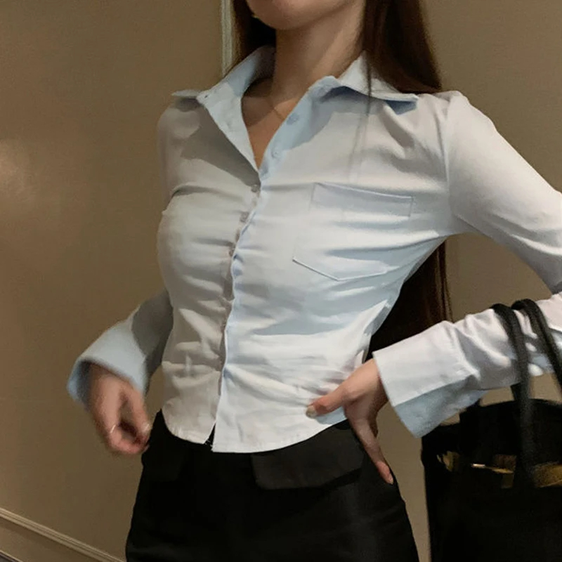 エレガントな女性用韓国風シャツ＆ブラウス Y2K セクシー  - Street Fashion Korea のレビューと価格