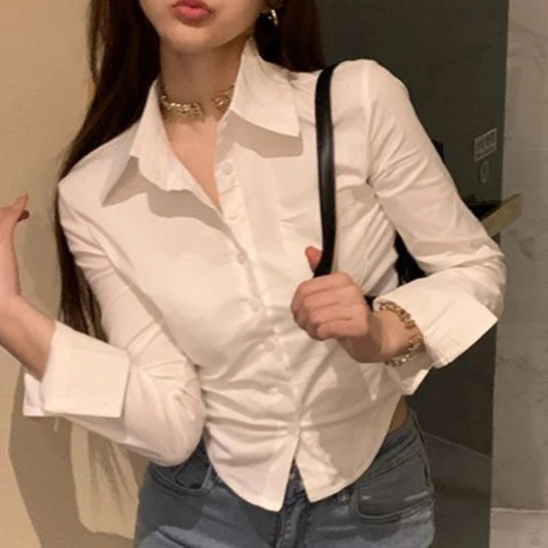 エレガントな女性用韓国風シャツ＆ブラウス Y2K セクシー  - Street Fashion Korea のレビューと価格