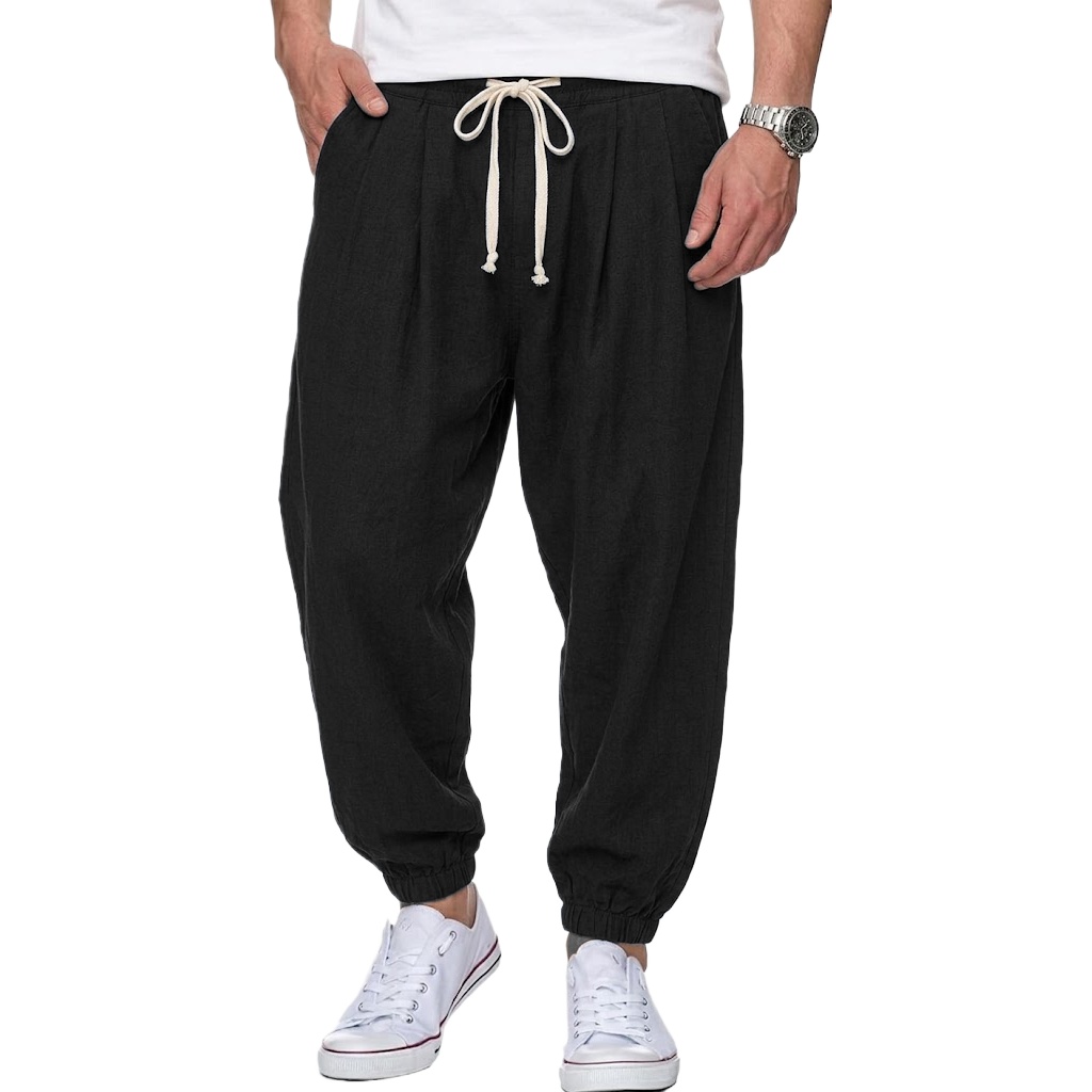 メンズコットンリネンパンツ韓国ジムパンツ男性カジュアルだぶだ - Street Fashion Korea のレビューと価格