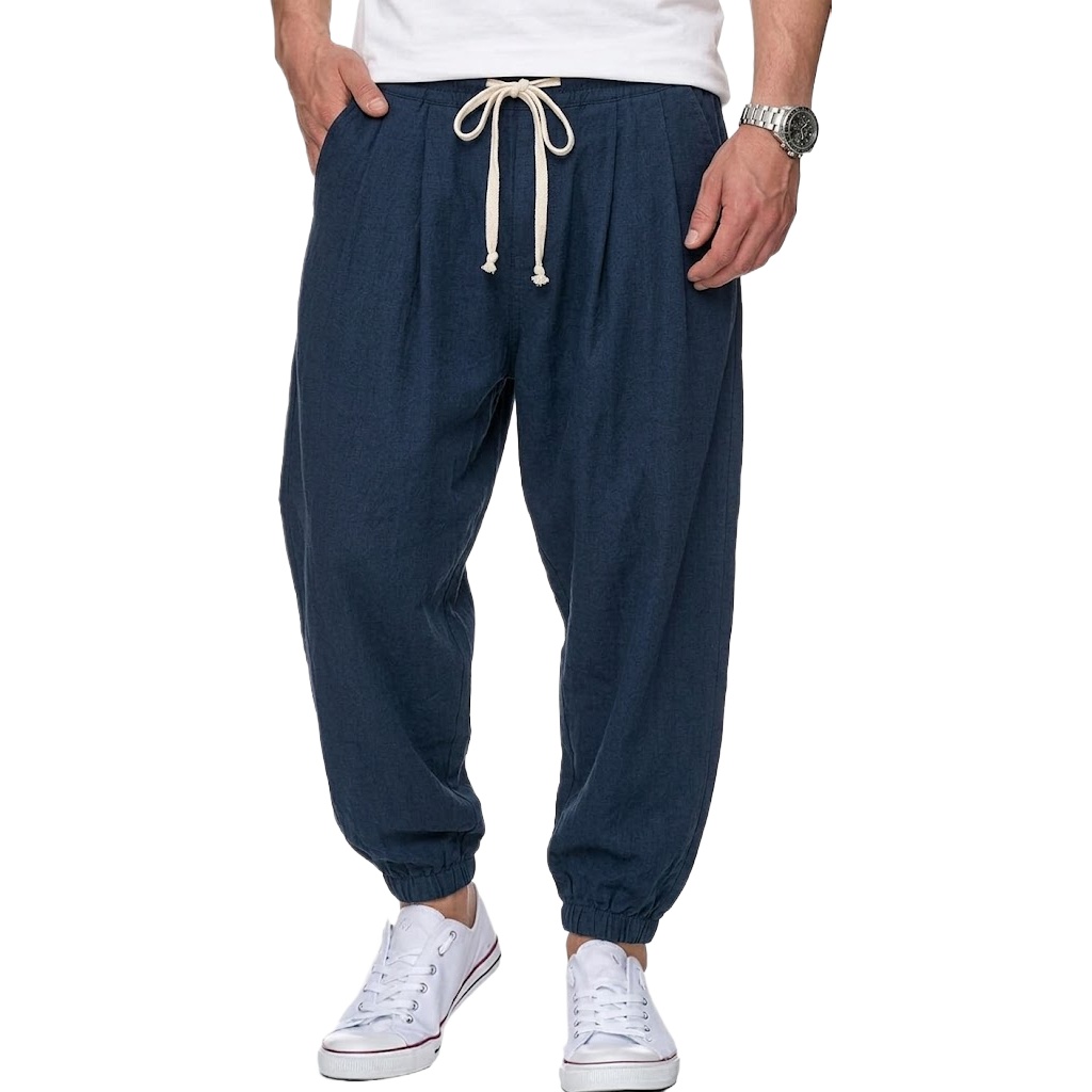 メンズコットンリネンパンツ韓国ジムパンツ男性カジュアルだぶだ - Street Fashion Korea のレビューと価格