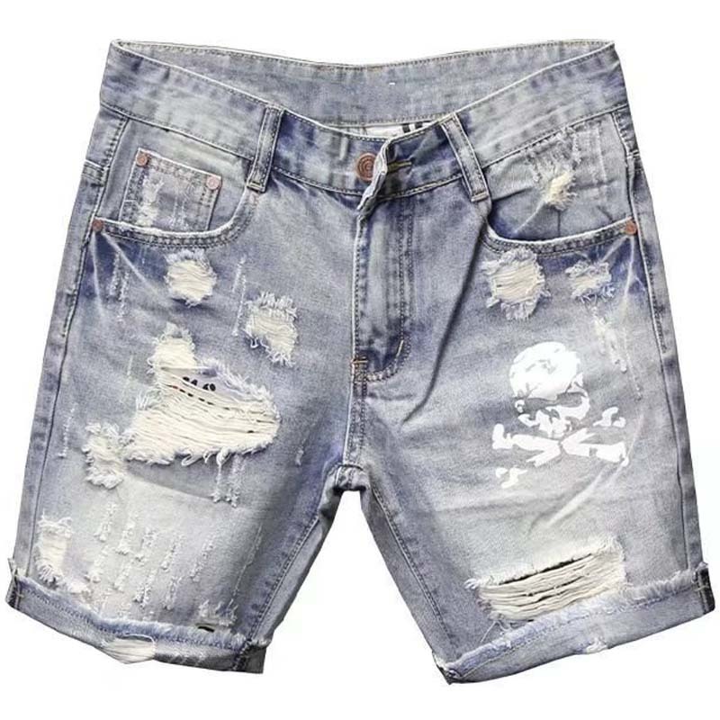 メンズの穴のある伸縮性のあるサマージーンズ,フィットしたファ - Street Fashion Korea のレビューと価格