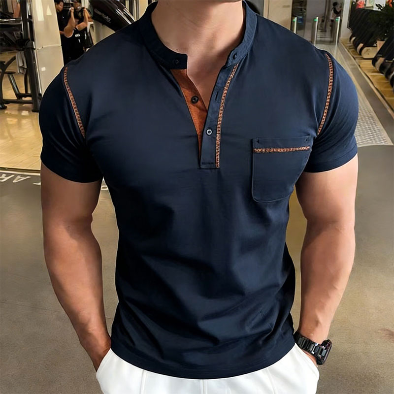 新しい夏のメンズヘンリーカラー半袖ゴルフポロシャツ個性ポケッ - Street Fashion For Man のレビューと価格