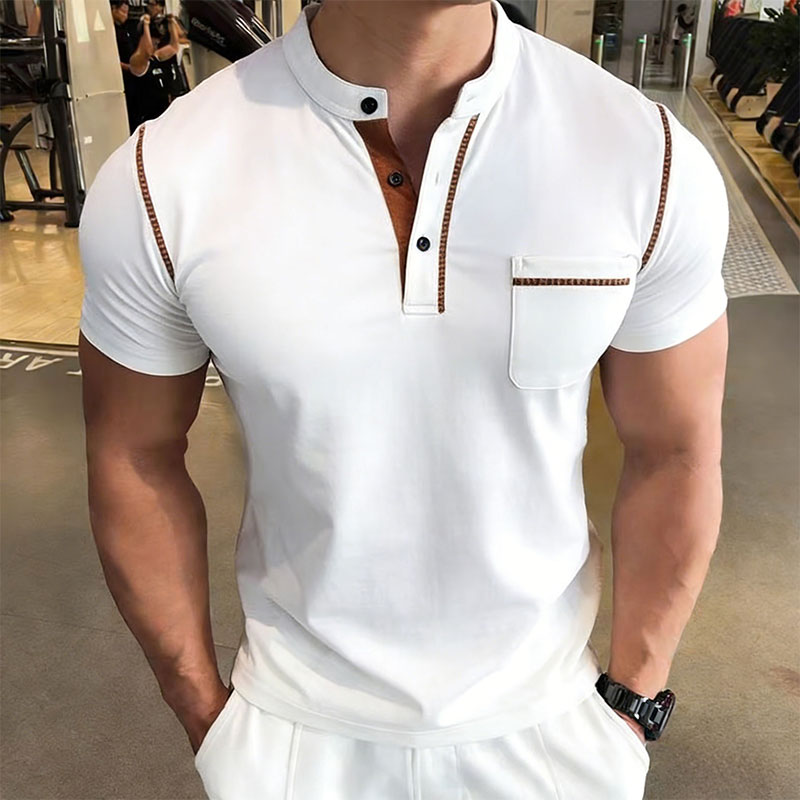新しい夏のメンズヘンリーカラー半袖ゴルフポロシャツ個性ポケッ - Street Fashion For Man のレビューと価格